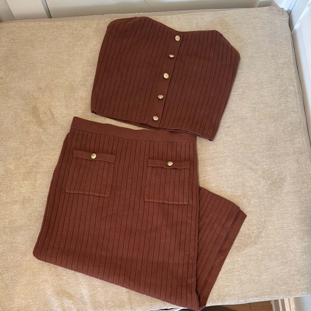 Christian Lacroix Rust Brown Ribbed Knit Two-Piece